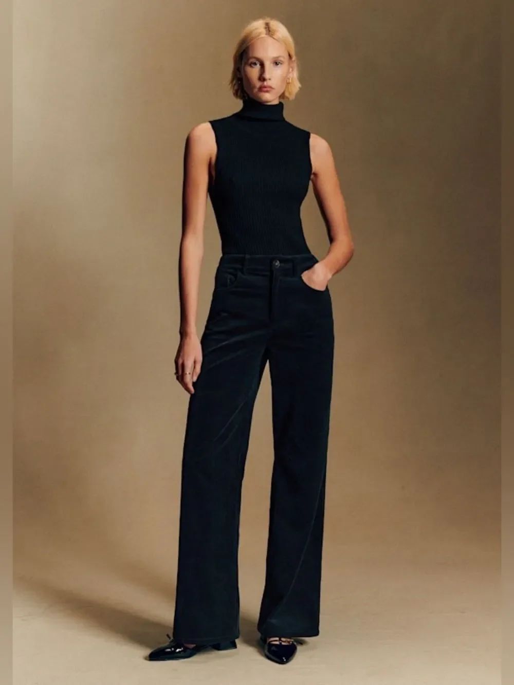 Sezane THE NEW 70'S TROUSERS - SÉZANE X ANTOINETTE POISSON Velvet Dark Navy